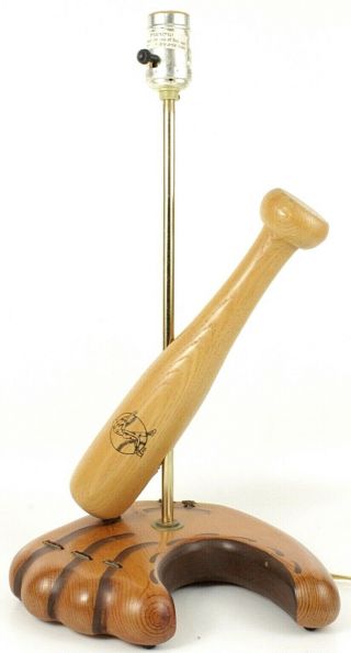 Sports Baseball Wooden Glove Bat Desk Table Lamp With Leather Stitching