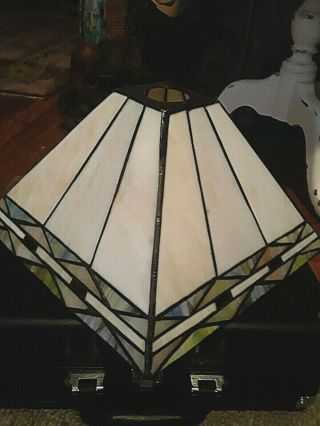 Frank Lloyd Wright Arts & Crafts Panel Slag Stained Glass Lamp Shade Lead Lines
