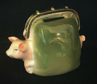 Antique German Fairing Pink Pig In Purse Country Fair Marked - Made In Germany