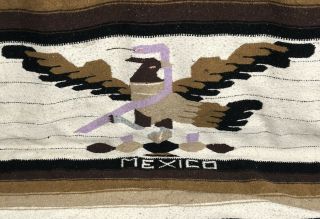 Vtg Woven Weaved Mexican Blanket Rug Tribal Eagle Snake Handwoven Wool Fringe 3