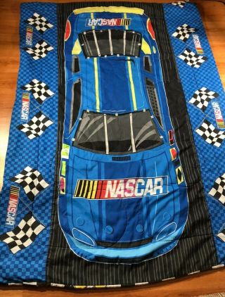Vintage Nascar Blue Twin Blanket With Flags
