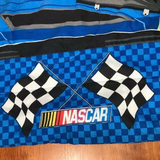Vintage Nascar Blue Twin Blanket With Flags 3