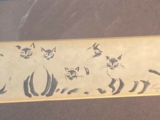 Vintage Japanese Kazuko Chiyo Sasaki Signed & Numbered Siamese Cats Framed Print 3