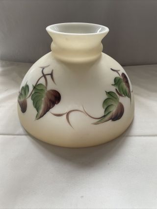 10” Hand Painted Parlor Glass Oil Lamp Shade Ivy Floral Frosted Glass