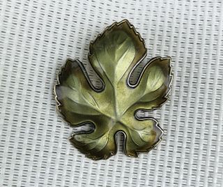 Vintage David Andersen Sterling Silver & Enamel Fig Leaf Brooch Or Pin