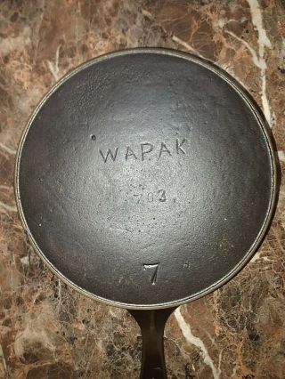 Vtg.  Wapak Cast Iron Skillet 7h 703 Ghost Mark With Heat Ring (restored)