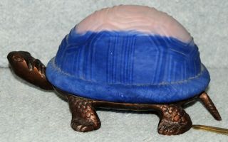 Vintage Stained Glass Cast Iron Bronze Finish Turtle Tortoise Table Night Light
