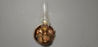Vintage Miniature Copper Toned Wall Mount Oil Lamp.