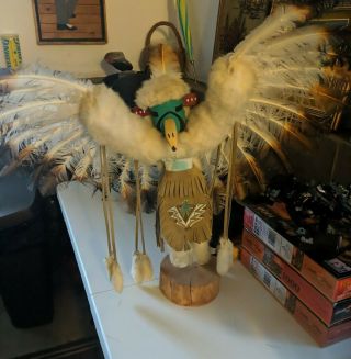 Vintage Eagle Dancer Kachina Doll Signed By Artist Navajo Feathers 19 "