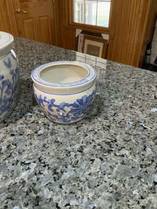 Set Of 2 Chinese Blue And White Porcelain Fish Bowl Planters. 3