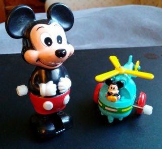 (x 2) Vintage Mickey Mouse Wind Up Toys Tomy Corokko Puchika - Both