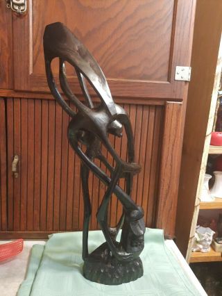 Vintage African Hand Carved Ebony Wood,  Tribal Woman Abstract Figurine 1900 