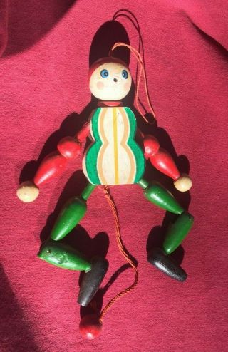 Vintage Austrian Folk Art Wooden Jumping - Jack Marionette Pull String Toy Puppet