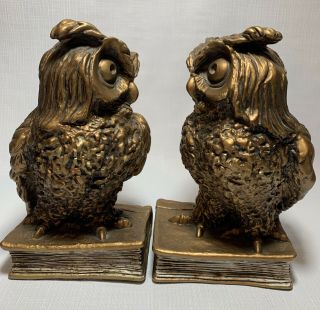 Universal Statuary Corp.  Golden Owl Bookends Vintage 1962 / 852 8 1/2 " Tall (2)