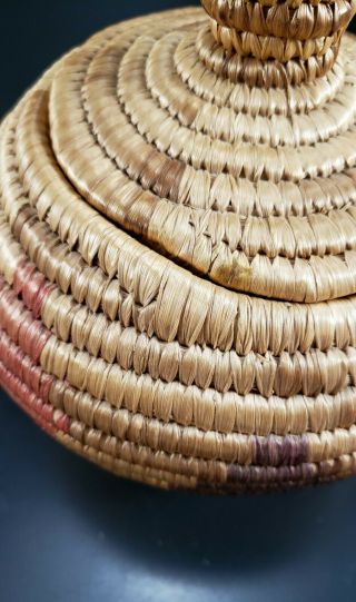Native Alaskan Inuit Handwoven Coiled Grass Lidded Basket 3