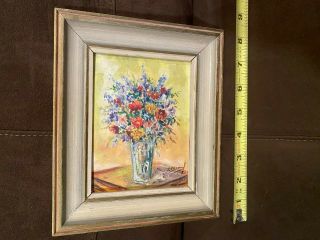 Vintage 1950 ' s Small Flower Floral OIL Painting Framed Signed 2