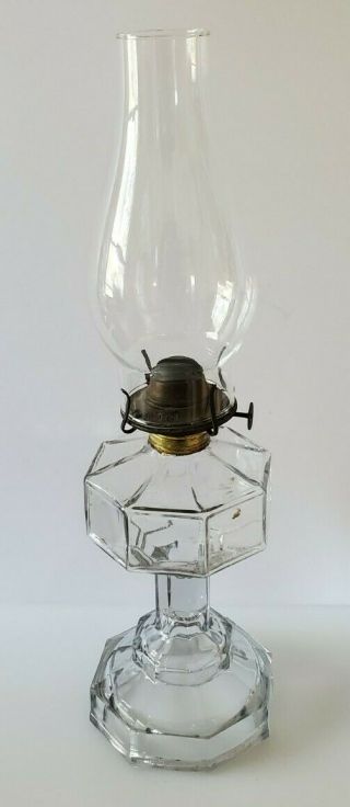Antique Vintage Octagon Glass Kerosene Oil Lamp With Eagle Burner