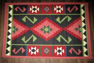 Vintage 73x48 Southwestern Aztec Navajo Native American Indian Pattern Area Rug