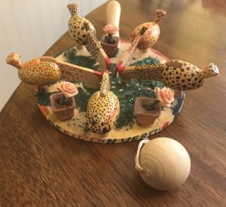 Handmade Pecking Chickens Wooden Paddle Toy From Mexico
