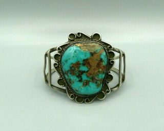 Old Pawn Fred Harvey Era Navajo Coin Silver Royston Turquoise Cuff Bracelet 35gm