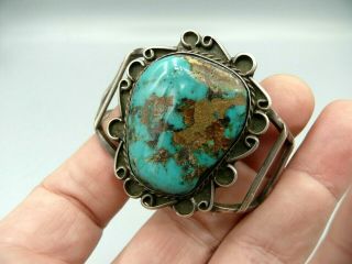 Old Pawn Fred Harvey Era Navajo Coin Silver Royston Turquoise Cuff Bracelet 35gm 2
