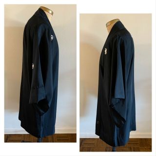 VTG Black Silk Kimono Dressing Robe Smoking Jacket Souvenir Symbols Signed ATQ 2