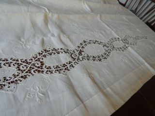 Vtg Italian White Linen Hand Embroidered 3 Pc Sheet Set