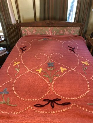 Vintage Rose Floral Chenille Bedspread - Full 2