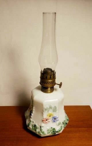 Consolidated Mini Oil Lamp Star Paneled Cosmos Milk Glass 4 1/2 " T Base 1901