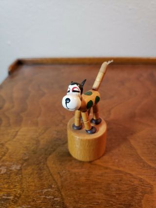 Vintage Wood Wooden Push Puppet Dog Collapsing Toy Made In Italy
