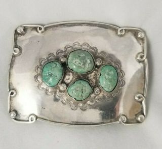 Vintage Sterling Belt Buckle Turquoise 2.  25 By 3.  25 Inches