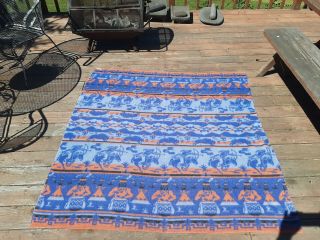 Beacon Style Camp Blanket With Indians And Bison On It