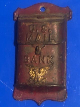 Antique Cast Iron Penny Still U S Mail Bank Red A C Williams Vintage Old