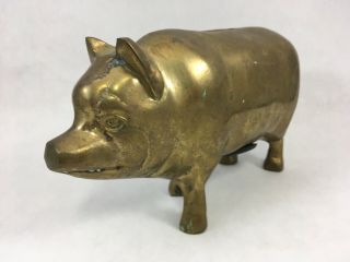 Vintage Brass Piggy Bank Pig Figurine 7 " Pig Home Decor