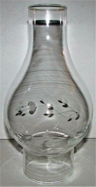 Vintage Clear Glass Oil Lamp Chimney Shade 3 " X 9 " Wheel Cut Floral Etching
