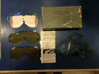 Vtg 1940s Ww2 Polaroid M - 1944 Us Army Military Goggles Box With 3 Extra Lenses