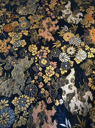 Vintage Kimono Silk 4 Plus Yards Elegant Embroidered Floral Fabric