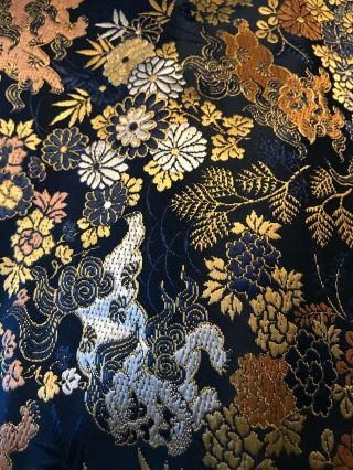 Vintage Kimono Silk 4 plus Yards Elegant Embroidered Floral Fabric 3