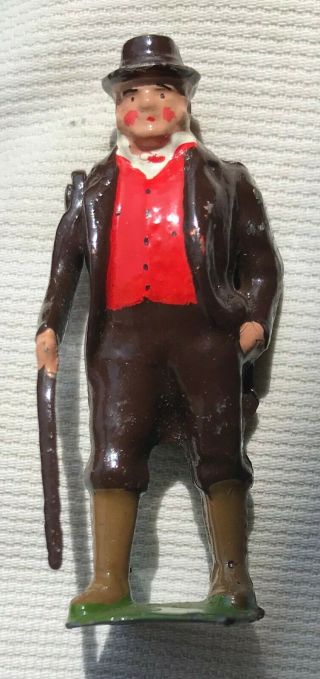 Vintage Britains Ltd Hollow Metal/lead Figurine Man With Cane Moveable Arm.  Ec
