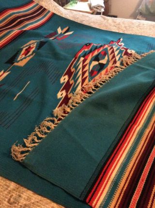 VINTAGE MEXICAN INDIAN DESIGN WOVEN RUG BLANKET - BRIGHT COLORS 2