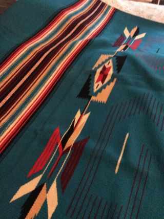 VINTAGE MEXICAN INDIAN DESIGN WOVEN RUG BLANKET - BRIGHT COLORS 3