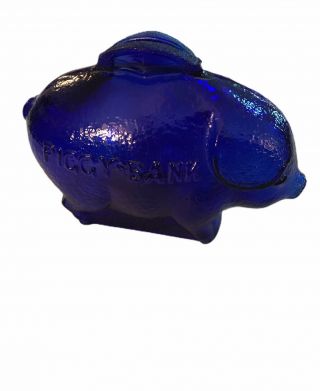 Piggy Bank,  Cobalt Blue Glass,  Small,  Still,  Coin,  Embossed Words On Both Sides