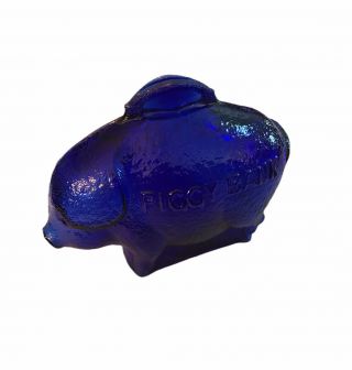 Piggy Bank,  Cobalt Blue Glass,  Small,  Still,  Coin,  Embossed Words on Both Sides 3