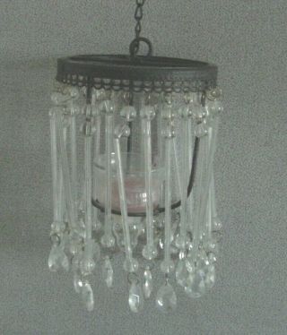 Vintage Mini Wrought Iron And Glass Chandelier