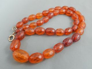 Vintage Cherry Honey Cognac Baltic Amber Faceted Olive Bead Necklace 18 " 20g