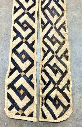 2 Kuba Cloth Strips Runner Sash Congo Textile,  Shoowa 65” x 6” 2