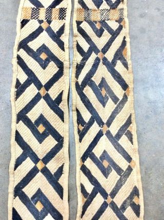 2 Kuba Cloth Strips Runner Sash Congo Textile,  Shoowa 65” x 6” 3