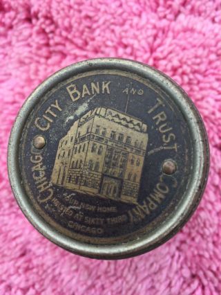Vintage Chicago City Bank Barrel Coin Bank Unique Chicago,  Il Memorabilia