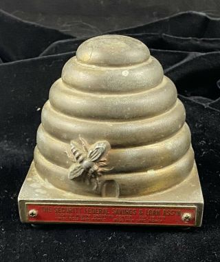Vintage Metal Still Bank Coin Beehive By Banthrico The Security Federal Savings