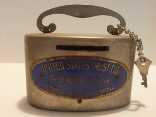 Vintage Coin Bank United States Trust Co.  - Terre Haute,  Indiana W/ Key